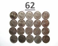 Twenty coins obverse side arranged 4x5 grid