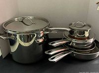 Group shot of all pots, pans and lids