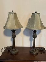 Full view of both lamps with shades and cords