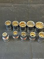 Front and top view of all ten sockets showing sizes and 12-point pattern