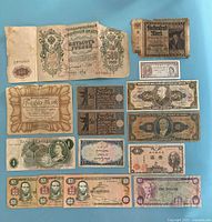 All 15 banknotes laid out for full view