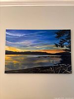 Front view of the unframed acrylic landscape sunset painting on canvas