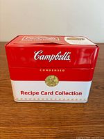 Front view of Campbell’s recipe card metal tin