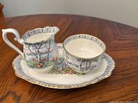 Creamer, sugar bowl and underplate displayed together