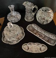 All six cut crystal pieces displayed together