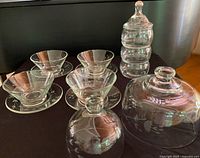 Entire lot showing candy dish, bowls with plates, small and medium domes