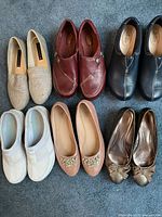 Six pairs shoes tops view