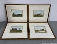Four framed watercolor landscape paintings by Robert Anderson, titled October Sketch Series. Displayed front view, showing rural scenes with trees and barns.