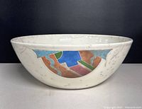 Side view showing overall shape and abstract colored panels