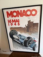 Full view of framed Monaco 16 Mai 1948 racing poster
