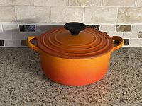 Dutch oven with lid on countertop