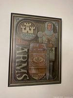 Front view of framed Knights Arms pub sign artwork