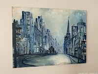 Front view of oil painting showing full scene and signature area