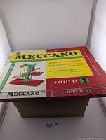 Meccano Outfit No 2 set original box front with vintage design and text