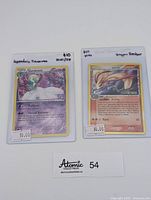 Front view of Gardevoir Holo RC10 Legendary Treasures card and Milotic Holo #5 Dragon Frontier card, showing holographic details and card artwork.