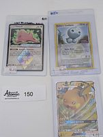 Four Pokemon cards displayed: Ditto Holo #410, Holon's Castform Holo #44 with EX stamp, Raichu GX Promo SM213, and a second Raichu GX holo full art card with #42/18.
