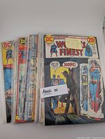Lot of 7 comic books front covers showing various World's Finest issues with Superman and Batman, some with 20 cent price tags.