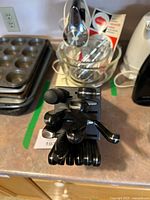 Top view of Zwilling knife block with black-handled knives