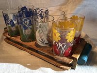 Angled view of glasses in tray