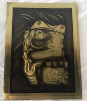 Front view of etched copper plate showing full Haida Beaver design