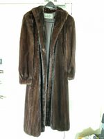 Front view of brown full-length fur coat hanging