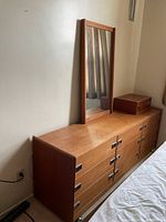Dresser, mirror, and top drawer box side view
