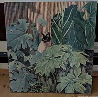 Front view showing entire artwork with Siamese cat and foliage