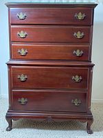 Full view of dresser showing overall design and five-drawer configuration