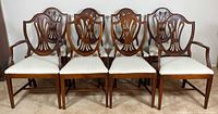 Eight Drexel mahogany Duncan Phyfe style dining chairs front view