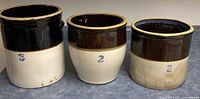 Group shot of all three crocks showing size, shape and capacity stamps