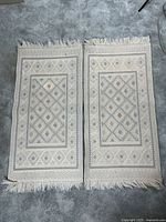Both rugs laid flat showing full pattern and fringe