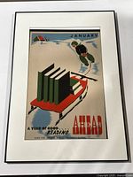 Framed WPA style winter reading promotional poster showing the entire frame and print.