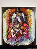 Overall view of framed oil painting showing composition and colors