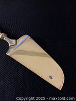 Close-up image of the polished silver serving blade, displaying its triangular shape and shiny surface with minor wear.