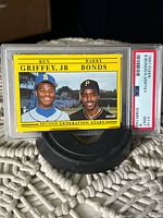 Front of PSA-slabbed 1991 Fleer #710 Griffey/Bonds card
