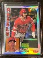 Front of 2019 Topps Chrome Shohei Ohtani 1984 Refractor card in sleeve