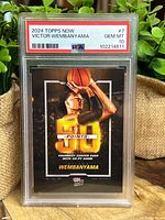 Front view of PSA-slabbed 2024 Topps Now Victor Wembanyama card showing grade label and card artwork