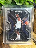 Front of Anthony Edwards 2020-21 Panini Prizm rookie card in sleeve
