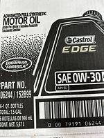 Castrol EDGE 0W-30 European Formula case label showing product and quantity