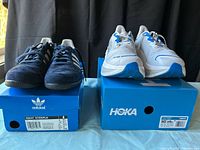 Both shoe pairs on their boxes