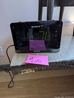 Front view showing Sony Dream Machine clock radio with LED display