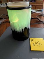 Warmer illuminated green with forest graphic, removable dish visible