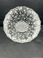 Top view showing Rose Point etch and scalloped rim