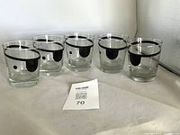 Five vintage Jolly Roger double old-fashioned glasses front view