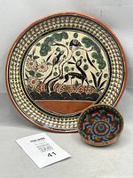 Petatillo plate and beaded gourd together, scale reference