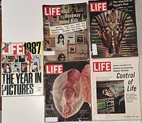 Photo showing six LIFE magazines including vintage and special collector issues laid out on a flat surface.