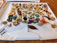 Tray showing full assortment of brooches and pins