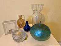 Group shot of all six glass items on tabletop