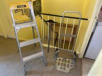 Ladder, folded dolly, framing square overview