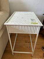 Full view of side table next to sofa